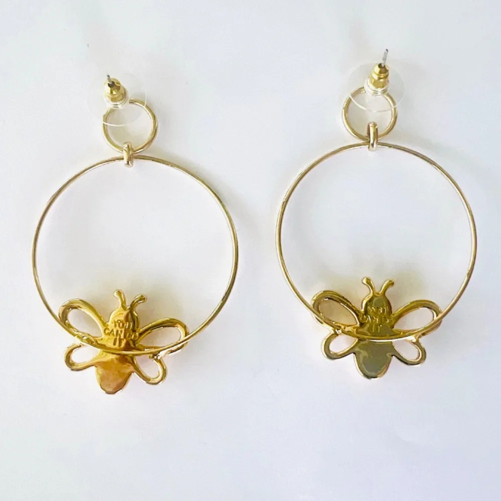 Bumble Bee Pierced Earrings Marked “You Can Do It” Pink Rhinestones - Picture 3 of 3